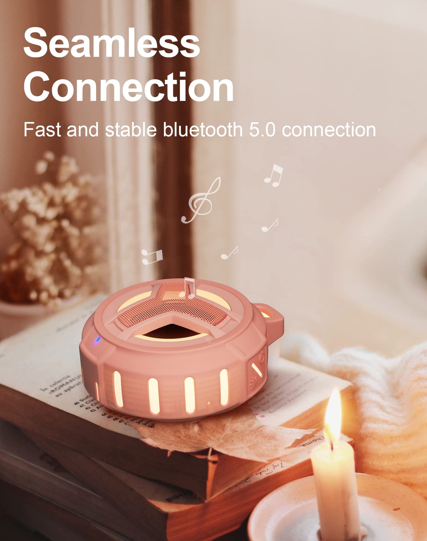 EBODA Bluetooth Shower Speaker, Portable Bluetooth Speakers, IP67 Waterproof Outdoor Speaker Wireless with LED Light, Floating, 2000mAh, True Wireless Stereo for Pool, Kayak, Bike, Golf, Gifts -Black