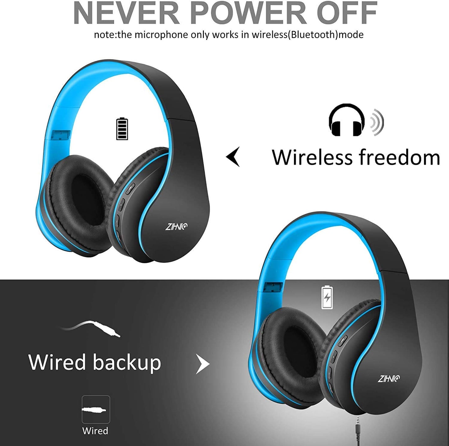 zihnic Bluetooth Headphones Over Ear, Foldable Wireless and Wired Stereo Headset Micro SD/TF, FM for iPhone/Samsung/iPad/PC/TV,Soft Earmuffs &Light Weight for Prolonged Wearing (Gold)