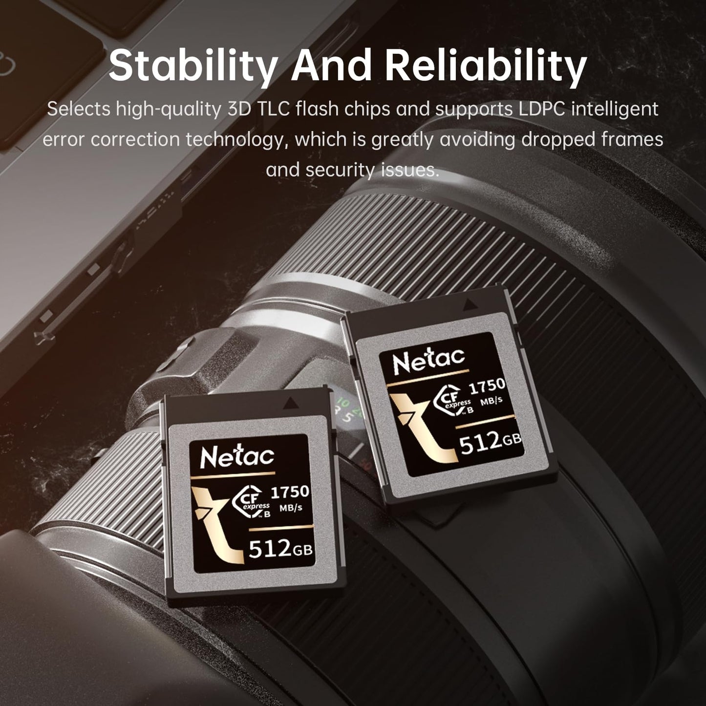 Netac 256GB CFexpress Type B Memory Card PCIe Gen 3 * 2 NVMe1.4 Max Read Up to 1750MB/s Max Write Up to 550MB/s for Professional Photographers and Videographers Vloger, CF2000