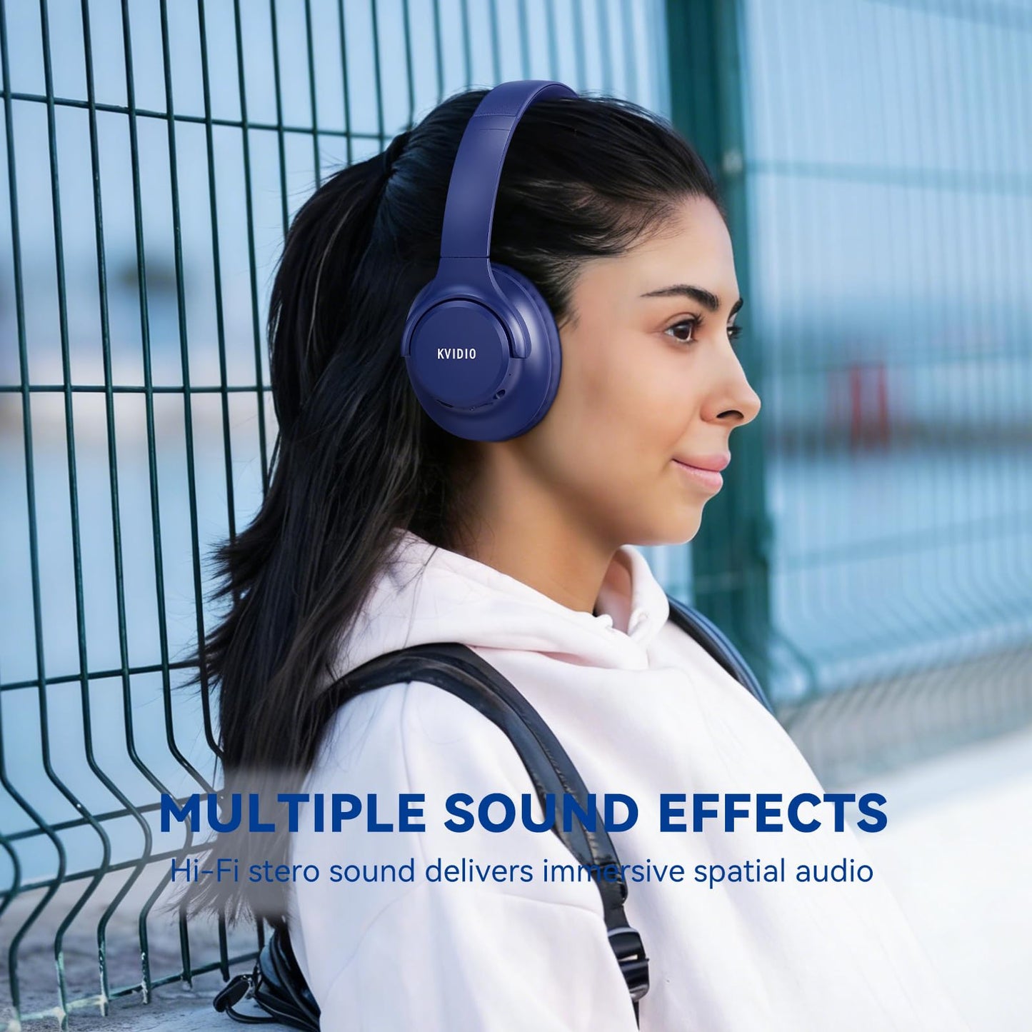 KVIDIO Bluetooth Headphones Over Ear, 65 Hours Wireless Headphones with Microphone, Foldable Lightweight HiFi Stereo Headset with Deep Bass for Travel Work Laptop PC Cellphone