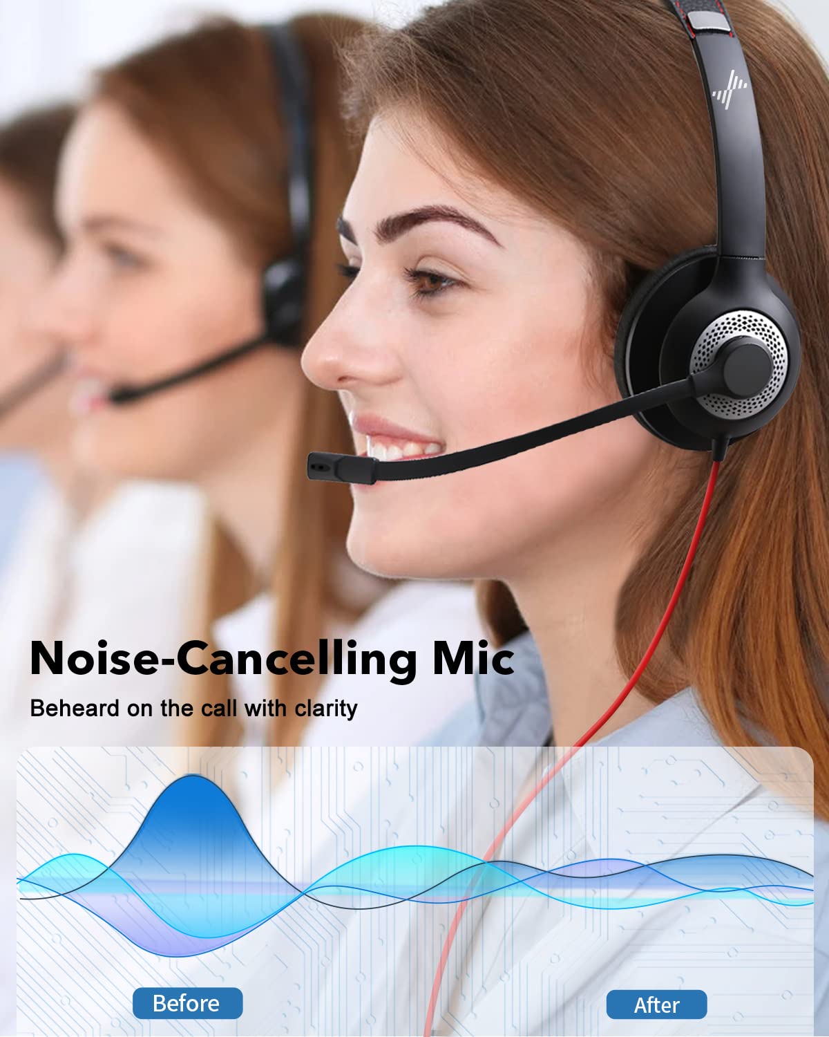 JIAMQISHI USB Headset with Mic for PC, On-Ear Computer Laptop Headphones with Noise Cancelling Microphone in-line Control for Home Office Online Class Skype Zoom