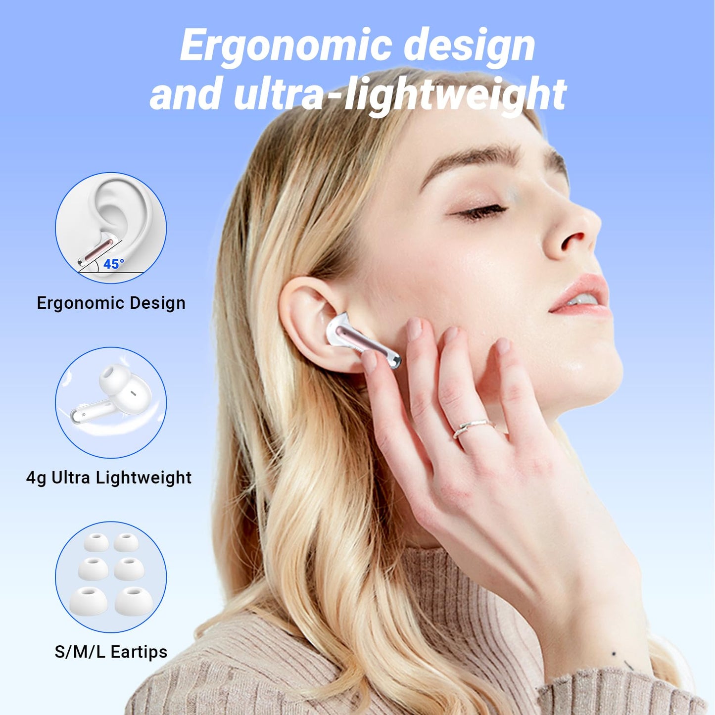 Wireless Earbuds, Bluetooth 5.4 Headphones, 50H Playback Deep Bass Stereo Ear Buds with LED Power Display Charging Case, IPX7 Waterproof in-Ear Earbuds for Smart Phone Laptop Computer Sports Black