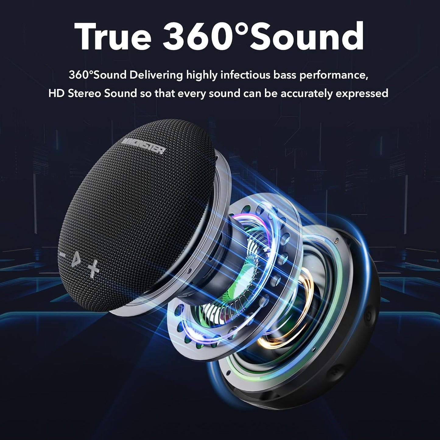 Monster Bluetooth Speaker, IPX8 Shower Speaker Waterproof, Bluetooth 5.4 with Loud HD Sound and Robust Bass, Extra Long Playtime Punchy, for Home, Beaches Portable Wireless Outdoor Speakers