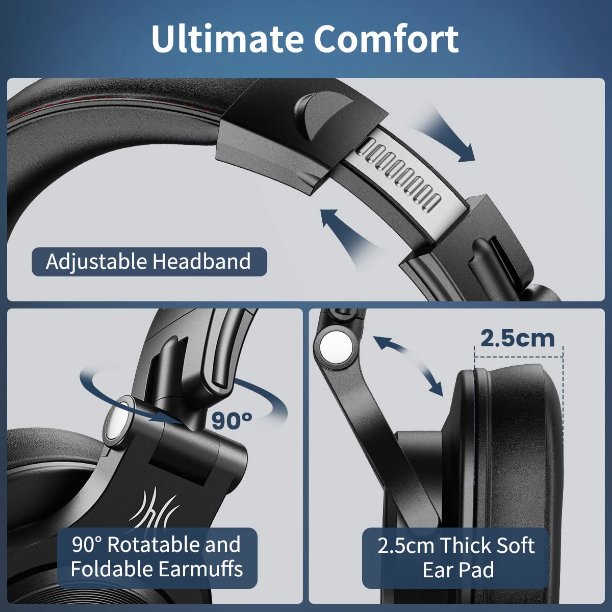 OneOdio A71 Wired Over Ear Headphones, In-Line Mic, Studio Headphones with SharePort, Professional Monitor Recording & Mixing Foldable Headphones with Hi-Res Sound for DJ Guitar Amp Computer PC
