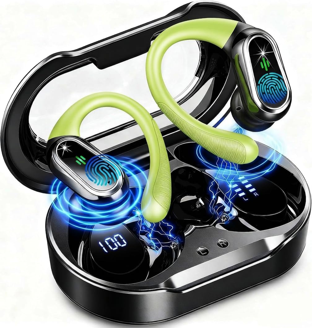 Wireless Earbuds, Bluetooth 5.4 Headphones Sport, LED Display Bluetooth Earbuds with ENC Noise Canceling Mic, 50H Stereo Wireless Headphones with Earhooks, IP7 Waterproof Ear Buds for Running/Workout
