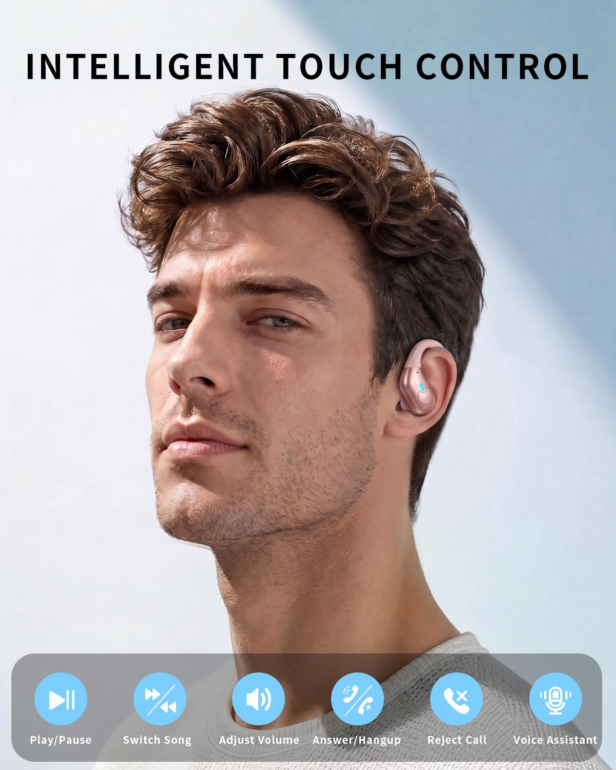 Active Noise Cancelling Ear Buds, Wireless Earbuds with Earhooks Microphone, 80hrs Playback Bluetooth Headphones Dual Battery Display Stereo Bass Earphones IPX7 Waterproof Headset for Workout/Sports