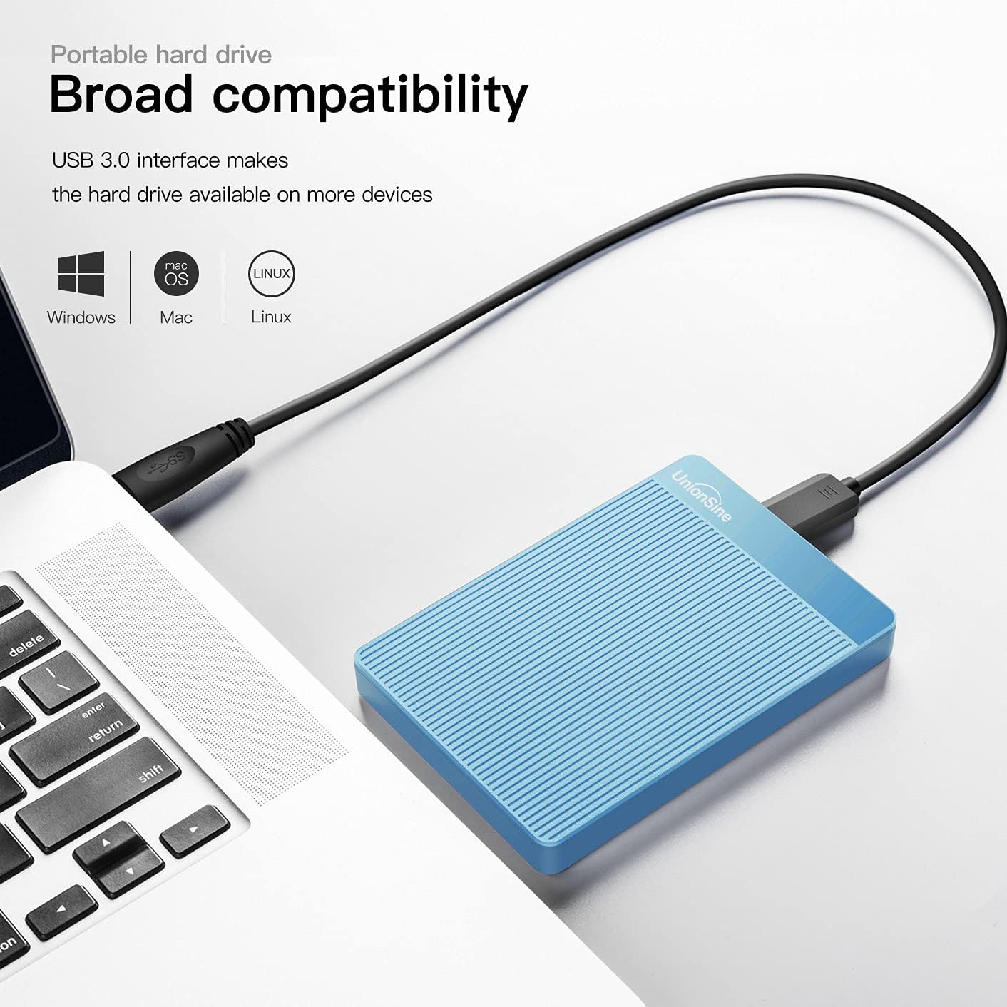 UnionSine 1TB Ultra Slim Portable External Hard Drive HDD-USB 3.0 Storage for PC, Mac, Laptop, PS4, Xbox one, Xbox 360-(Black)
