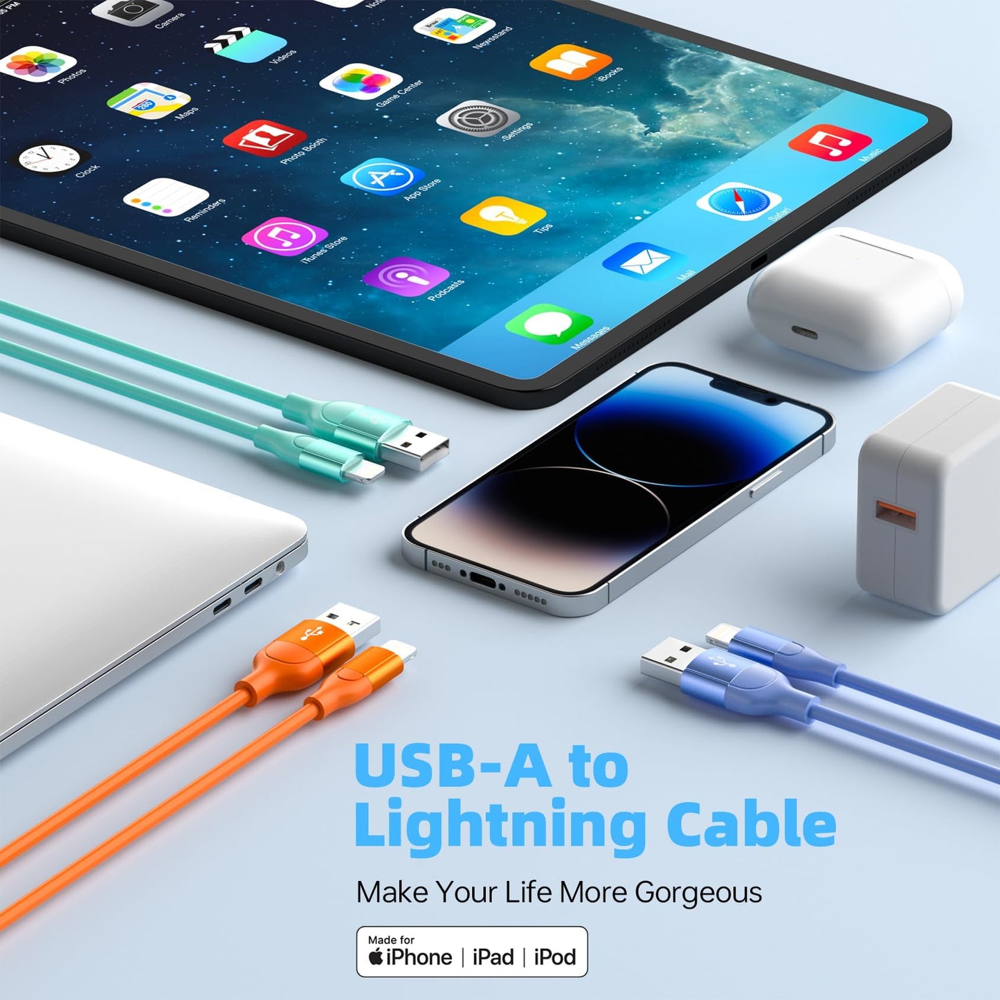 Apple MFi Certified iPhone Charger 3pack 10FT Long Lightning Cable Fast Charging High Speed Data Sync USB Cable Compatible iPhone 14/13/12/11 Pro Max/XS MAX/XR/XS/X/8/7/Plus/6S (Grey White)