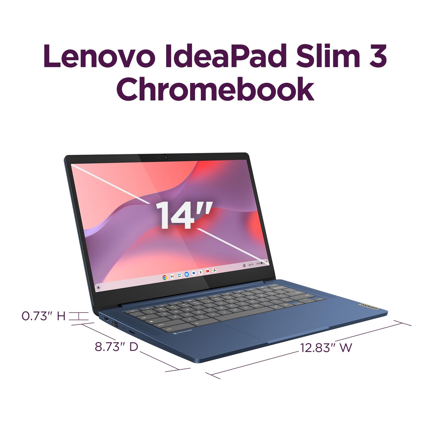 Lenovo Slim 3 Chromebook, 14″ FHD IPS Touchscreen Laptop, 8-Core MediaTek Kompanio 520 Processor, 4GB RAM, 224GB Storage (64GB eMMC+160GB Docking Station Set), WiFi 6, Chrome OS, Abyss Blue