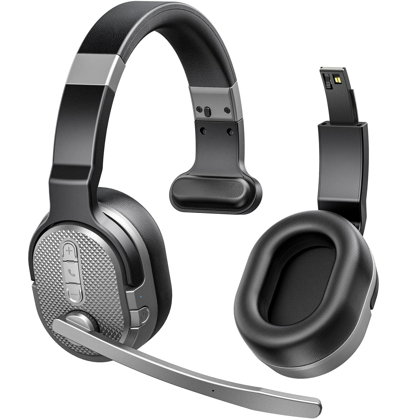 Trucker Bluetooth Headset, Wireless Headsets with Noise Cancelling Microphone, Long Battery Life Bluetooth Headphones with Detachable Earpad/Single+Dual Mode for Office/Driving/Home