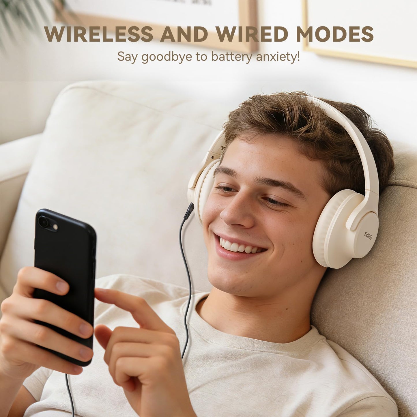 KVIDIO Bluetooth Headphones Over Ear, 65 Hours Wireless Headphones with Microphone, Foldable Lightweight HiFi Stereo Headset with Deep Bass for Travel Work Laptop PC Cellphone