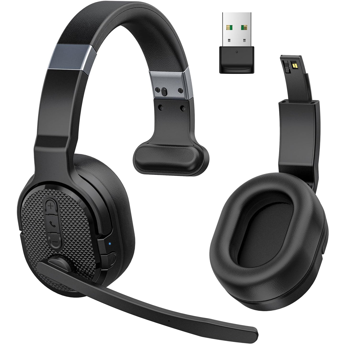 Trucker Bluetooth Headset, Wireless Headsets with Noise Cancelling Microphone, Long Battery Life Bluetooth Headphones with Detachable Earpad/Single+Dual Mode for Office/Driving/Home
