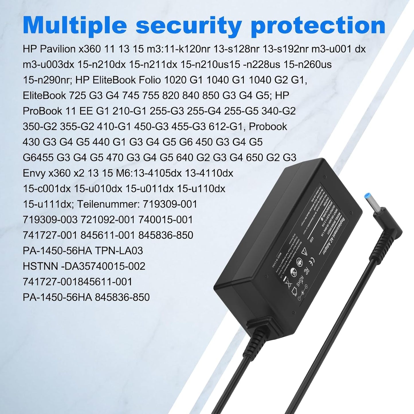 45W for HP Laptop Charger Blue Tip - for Stream 11 13 14 Pavilion x360 11 13 15 Elitebook/Probook 430 850 725 440 450 820 Zbook 14u G4 G5 15u 15 G3 Notebook 15 Chromebook 11 Power Cord (4.5×3.0mm)