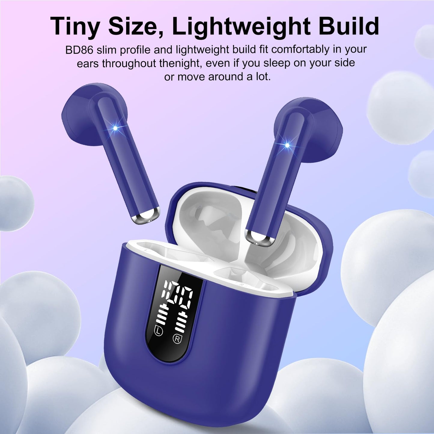Wireless Earbuds, Bluetooth 5.3 Headphones HiFi Stereo, Mini in-Ear Bluetooth Earbuds, Wireless Earphones with 4 ENC Noise Cancelling Mic, IP7 Waterproof, LED Display, Touch Control Ear Buds, White