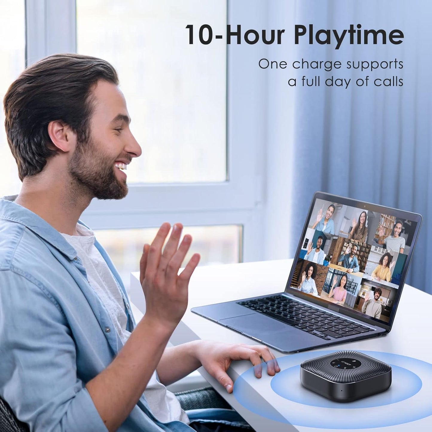 EMEET Conference Speakerphone M0 Plus, 4 AI Mics 360° Voice Pickup, Noise Reduction, USB C, Bluetooth Speakerphone for 8 People w/Daisy Chain for 16, Conference Speaker Compatible w/Leading Software