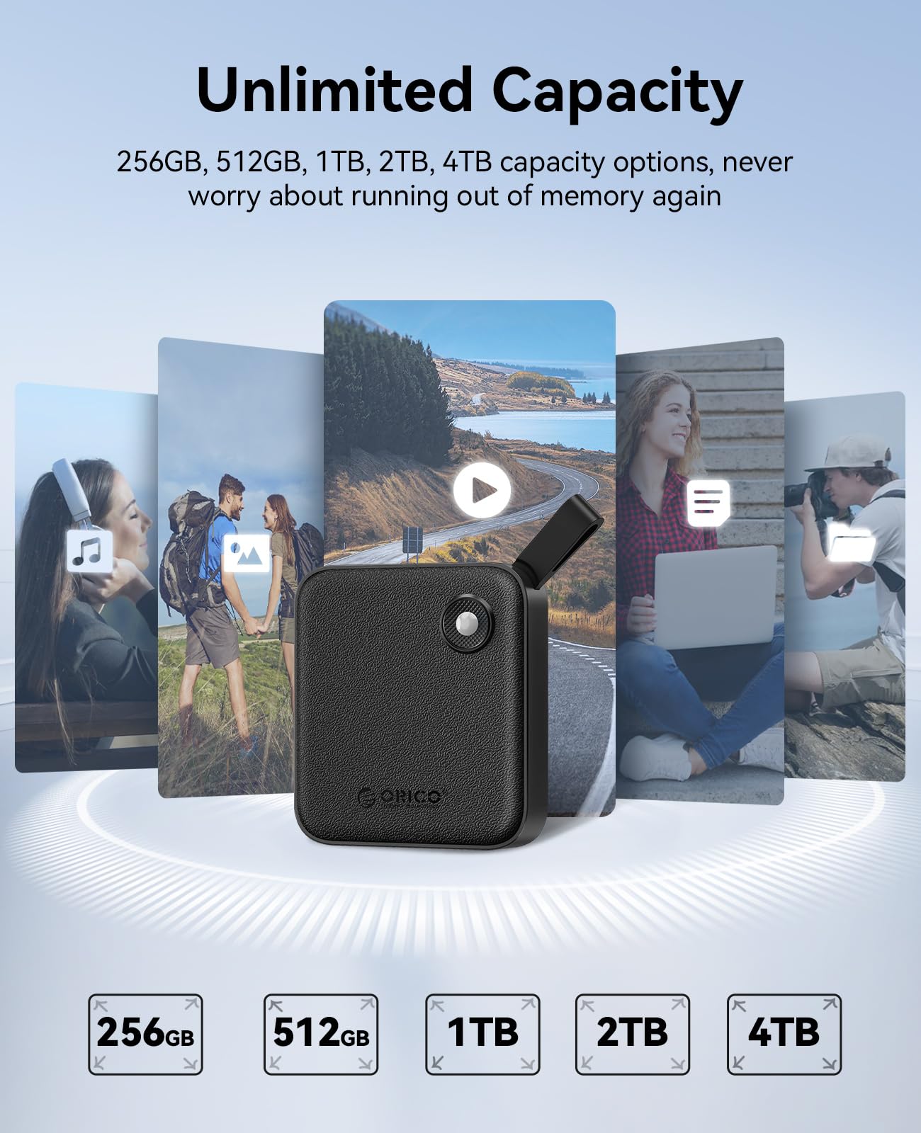 ORICO Portable SSD 512 GB with 2 in 1 USB C Cable, External Solid State Drives, Up to 460MB/s, Status Indicator, Reliable Storage for USB-C Smartphone, Tablet, PC - B5PLUS