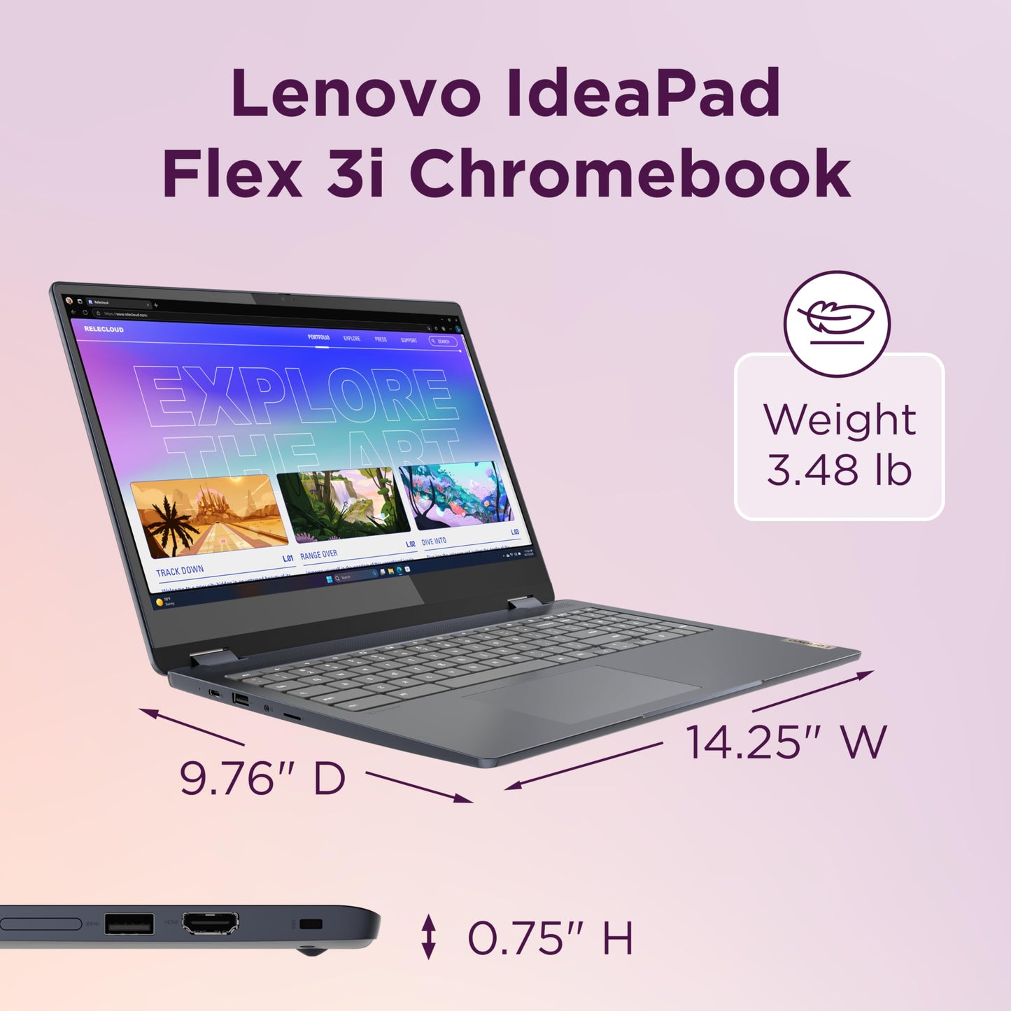 Lenovo Slim 3 Chromebook, 14″ FHD IPS Touchscreen Laptop, MediaTek Kompanio 520 Processor, 4GB RAM, 224GB Storage (64GB eMMC+160GB Docking Station Set), Webcam, Chrome OS, Abyss Blue