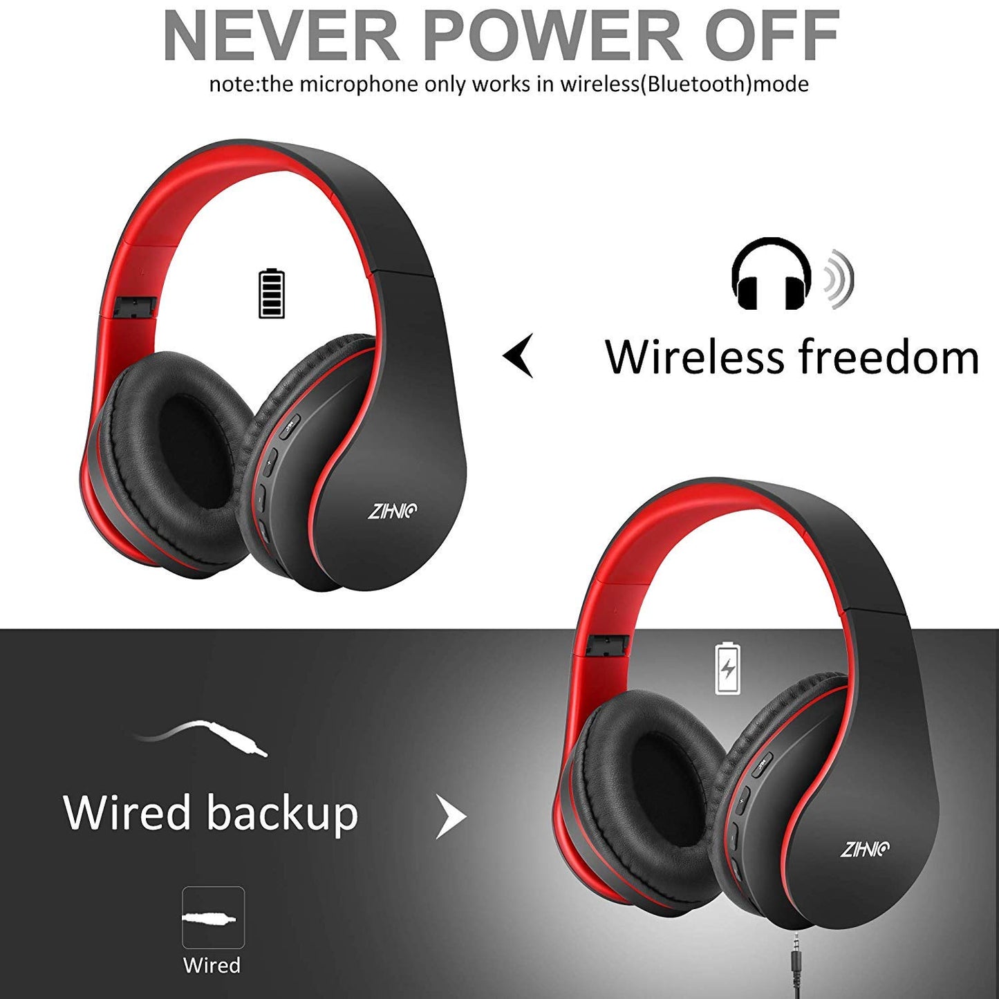 zihnic Bluetooth Headphones Over Ear, Foldable Wireless and Wired Stereo Headset Micro SD/TF, FM for iPhone/Samsung/iPad/PC/TV,Soft Earmuffs &Light Weight for Prolonged Wearing (Gold)