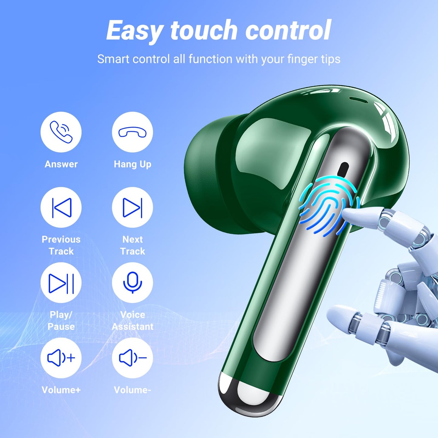Wireless Earbuds, Bluetooth 5.4 Headphones, 50H Playback Deep Bass Stereo Ear Buds with LED Power Display Charging Case, IPX7 Waterproof in-Ear Earbuds for Smart Phone Laptop Computer Sports Black