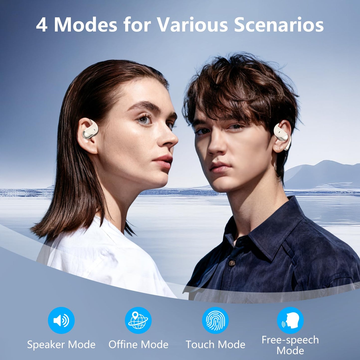 Open Ear Wireless Earbuds, Sports Bluetooth Headphones with Real Time Translation, 80Hrs Playtime with LED Power Display, Noise Canceling Headset, IPX7 Waterproof Earphones for Workout/Running