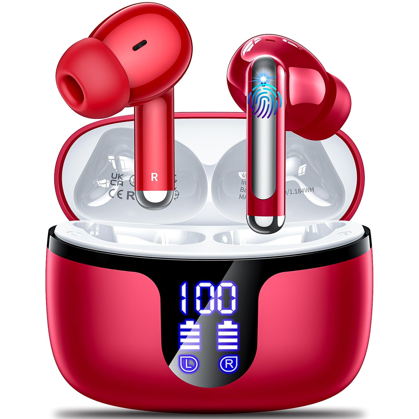 Wireless Earbuds, Bluetooth 5.4 Headphones, 50H Playback Deep Bass Stereo Ear Buds with LED Power Display Charging Case, IPX7 Waterproof in-Ear Earbuds for Smart Phone Laptop Computer Sports Black