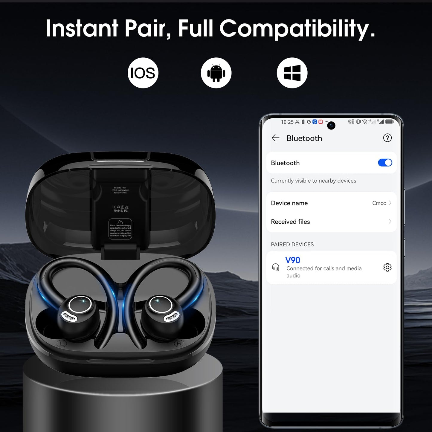 2026 Wireless Earbuds Bluetooth 5.3 Headphones Sports, 48H Earphones with ENC Mic, Stereo Deep Bass Bluetooth Earbuds with Secure Earhook, LED Display, IPX7 Waterproof Ear Buds for Running/Gym/Workout