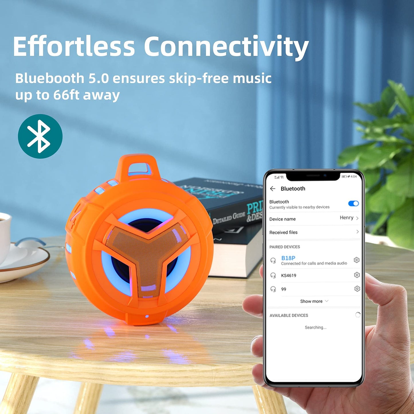 EBODA Bluetooth Shower Speaker, Portable Bluetooth Speakers, IP67 Waterproof Outdoor Speaker Wireless with LED Light, Floating, 2000mAh, True Wireless Stereo for Pool, Kayak, Bike, Golf, Gifts -Black