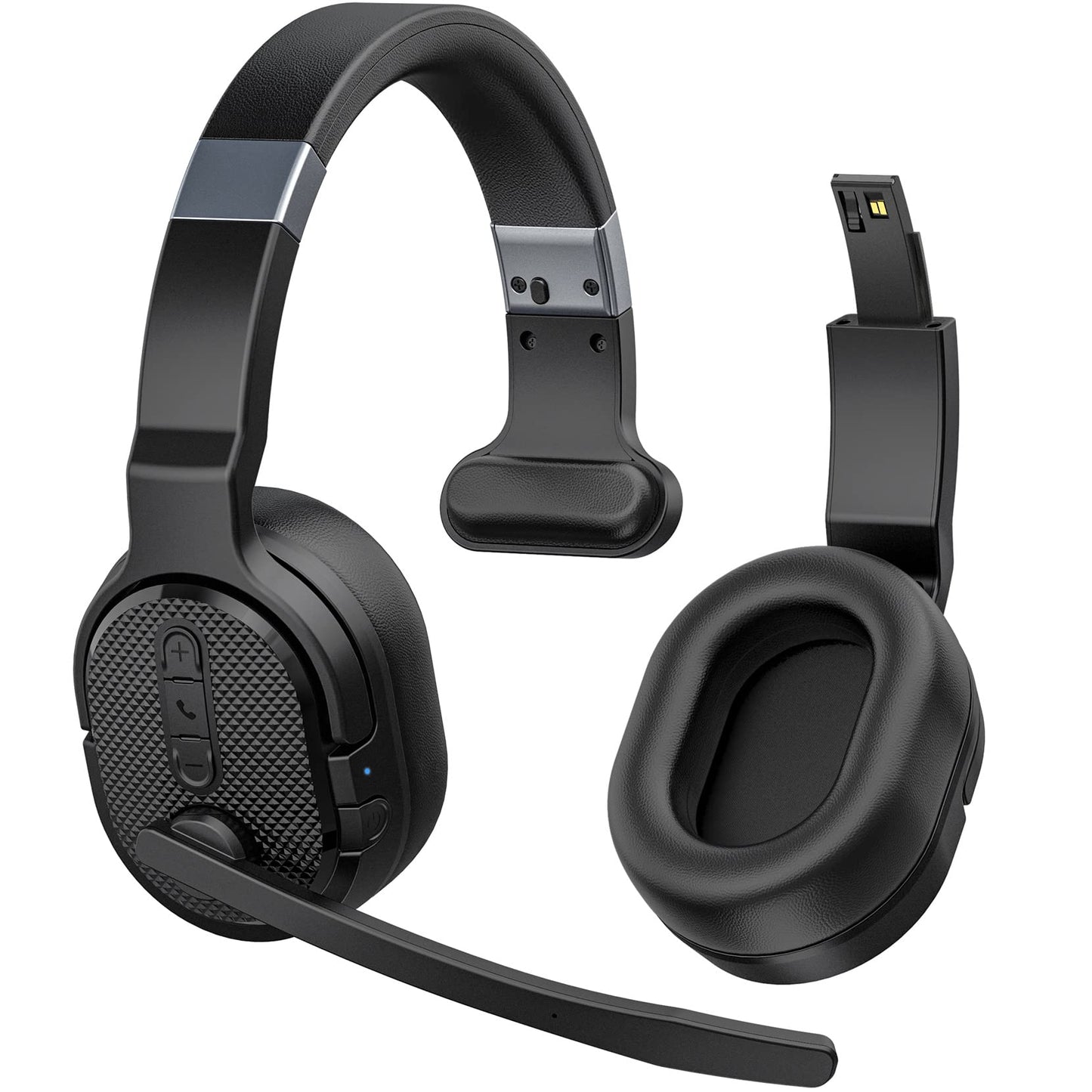 Trucker Bluetooth Headset, Wireless Headsets with Noise Cancelling Microphone, Long Battery Life Bluetooth Headphones with Detachable Earpad/Single+Dual Mode for Office/Driving/Home