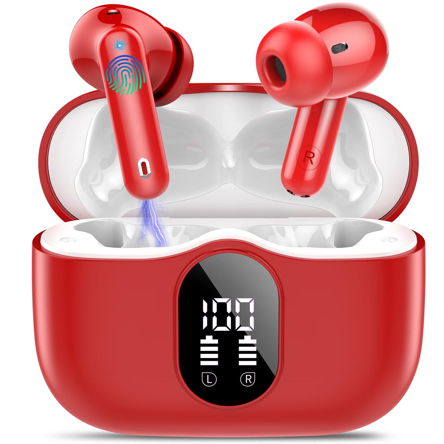 Wireless Earbuds, Bluetooth Headphones 5.4 HiFi Stereo, Wireless Earphones with ENC Noise Cancelling Mic, IP7 Waterproof in Ear Headphones, LED Digital Display Ear Buds, Touch Control, Black