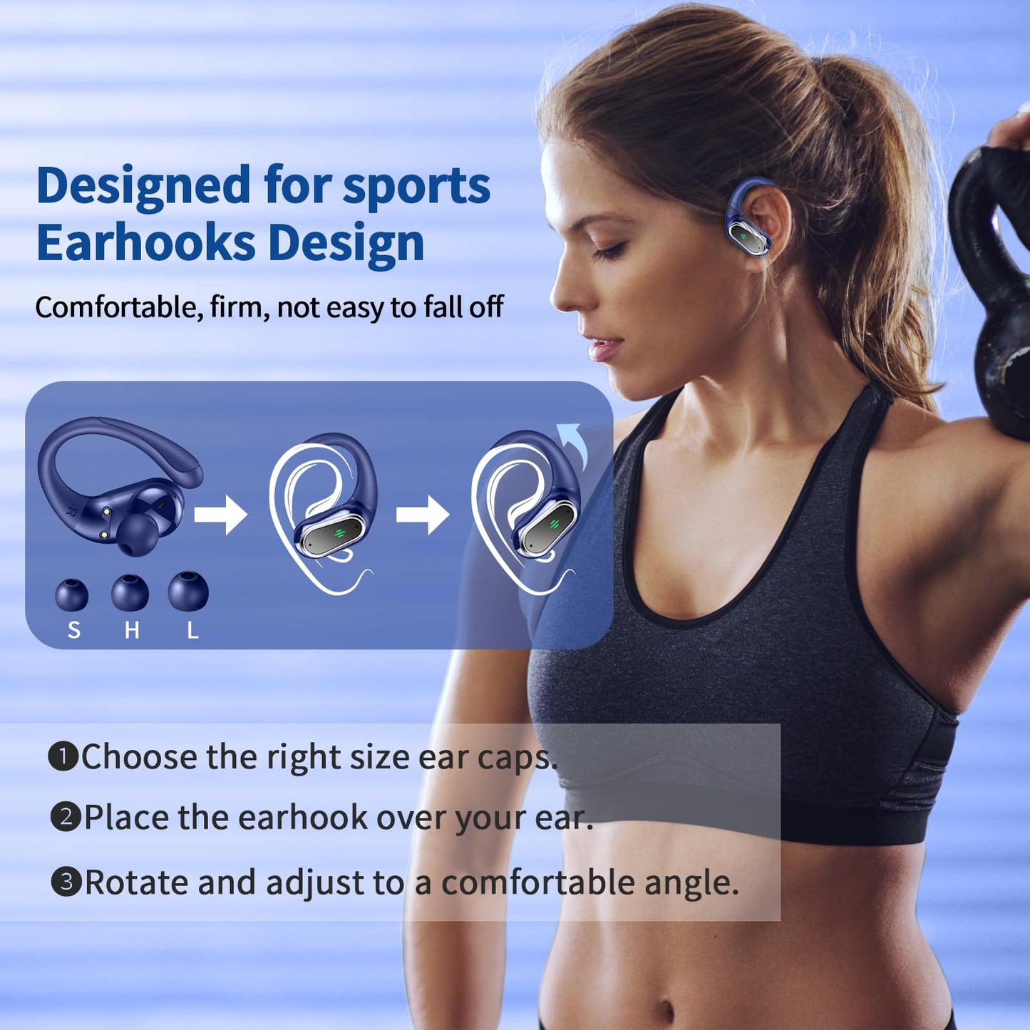 Wireless Earbuds, Bluetooth 5.4 Headphones Sport, LED Display Bluetooth Earbuds with ENC Noise Canceling Mic, 50H Stereo Wireless Headphones with Earhooks, IP7 Waterproof Ear Buds for Running/Workout
