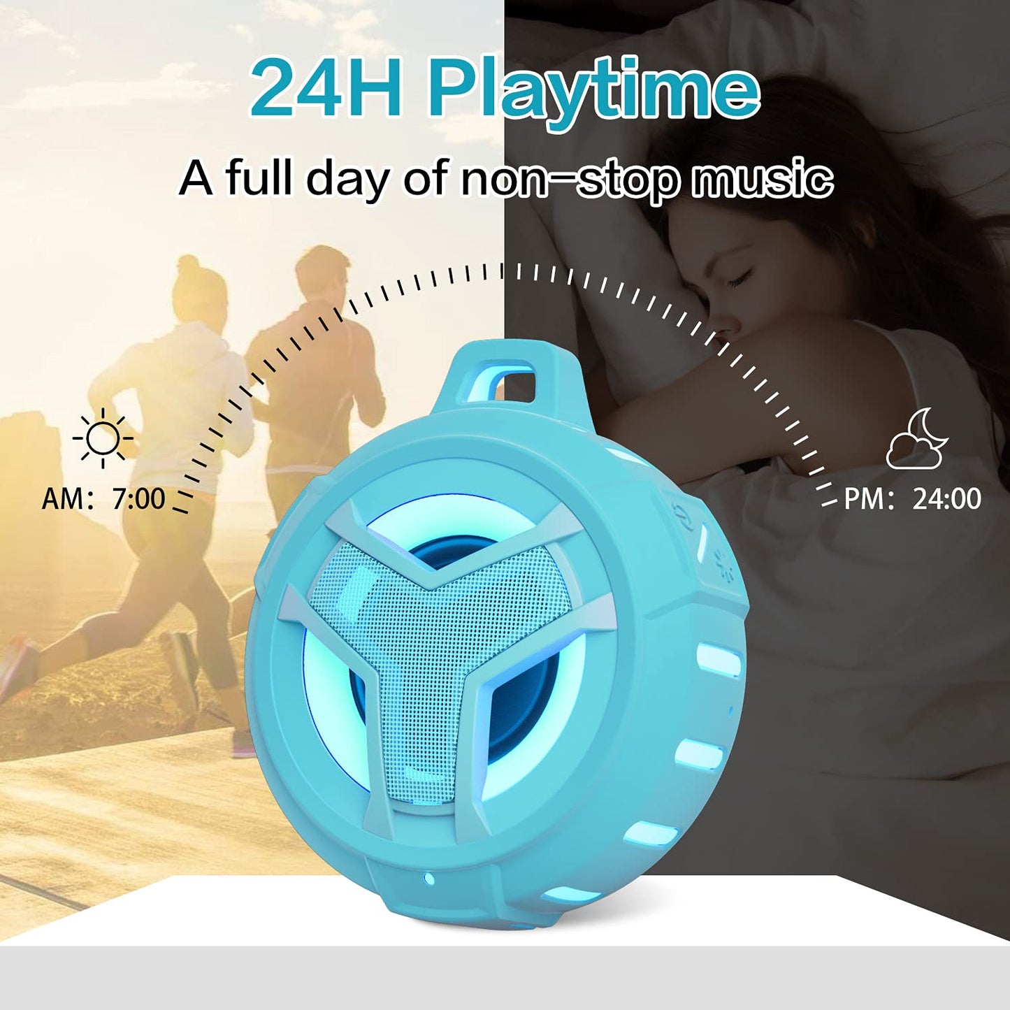 EBODA Bluetooth Shower Speaker, Portable Bluetooth Speakers, IP67 Waterproof Outdoor Speaker Wireless with LED Light, Floating, 2000mAh, True Wireless Stereo for Pool, Kayak, Bike, Golf, Gifts -Black