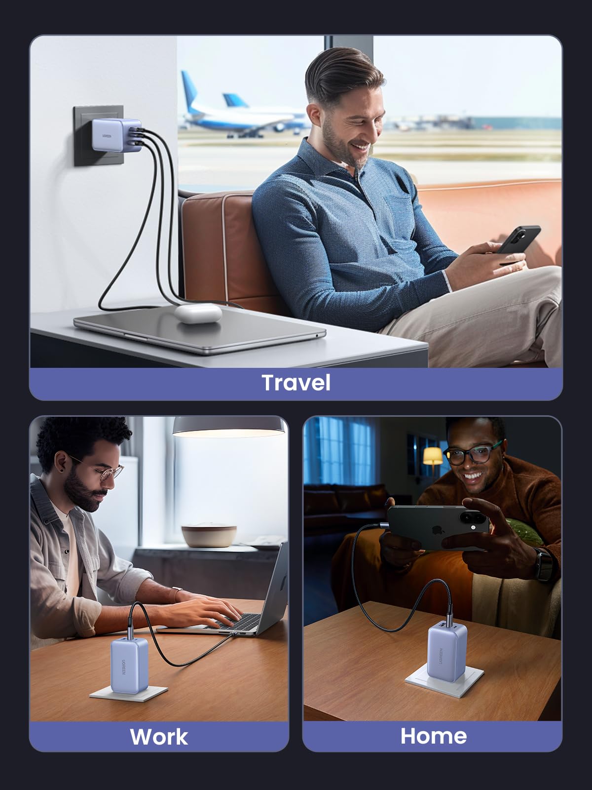 UGREEN Nexode 65W USB C Charger, 3 Port GaN Charger Foldable Tablet Charger Block Compatible with iPhone 17 Pro Max/17 Pro/iPhone Air/17, Tablet, iPad, MacBook Pro/Air, Galaxy S26 S25, Pixel 10