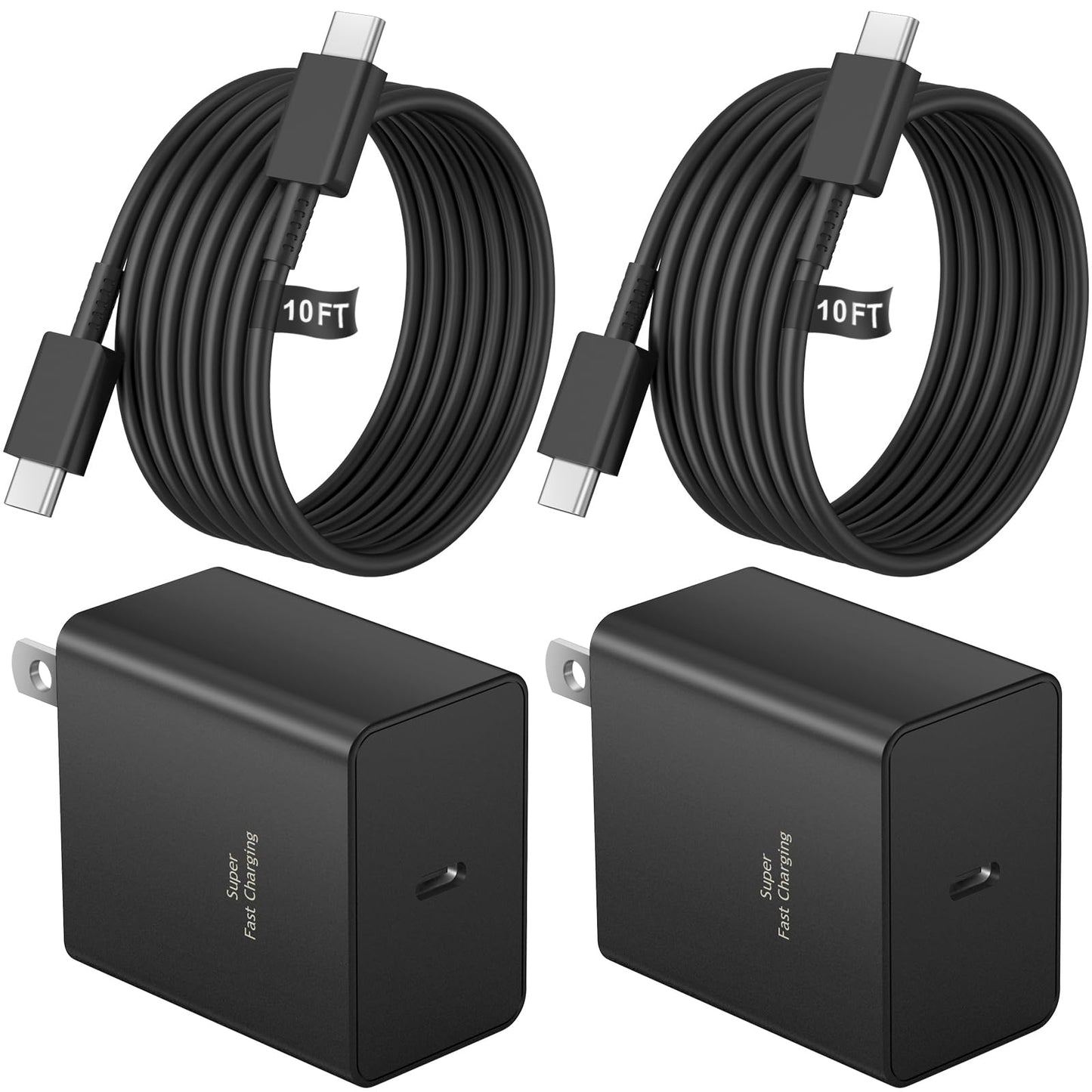 45W Type-C Fast Charger, 2-Pack USB C Fast Charger Adapter & USB C to USB C Cable, 45W Super Fast Charger for Galaxy S24/S23/S22 Ultra/Plus/Note 20/S20/S21/Galaxy Tab S7/S8 (Black)