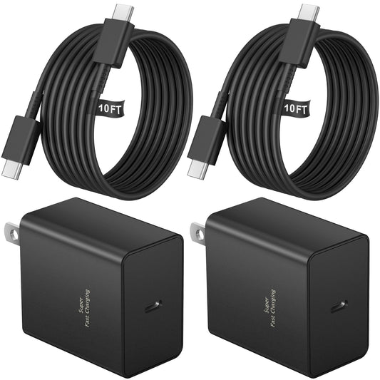 45 W Type C Charger Fast Charging,2-Pack USB C Fast Charger Adapter & USB C to USB C Cable,45W Super Fast Charger for Galaxy S24/S23/S22 Ultra/Plus/Note 20/S20/S21/Galaxy Tab S7/S8 (Black)