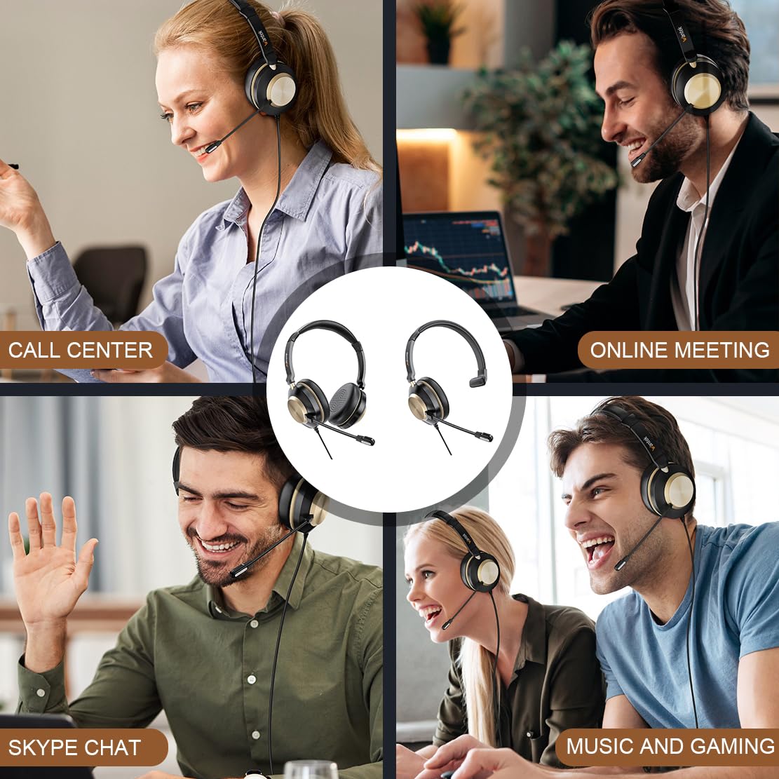 Wantek USB Computer Headset with Clear Chat Microphone, Lightweight On Ear Wired Headset for MS Teams,Skype,Webinars,Call Center and More