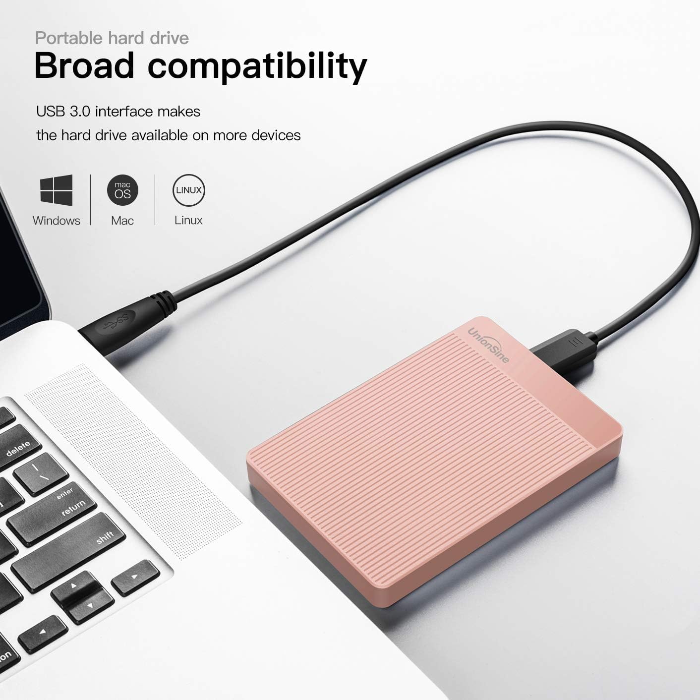 UnionSine 1TB Ultra Slim Portable External Hard Drive HDD-USB 3.0 Storage for PC, Mac, Laptop, PS4, Xbox one, Xbox 360-(Black)