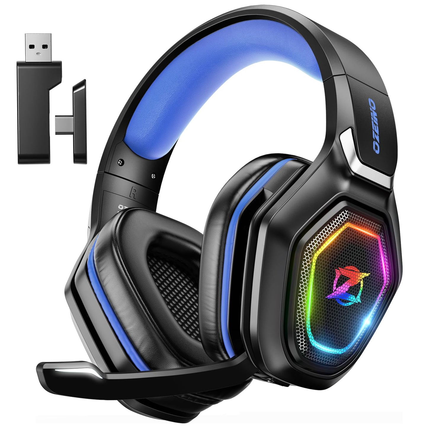 Ozeino Wireless Gaming Headset for Ps5, Ps4, Switch, Ultra Stable 2.4GHz USB & Type-C, Bluetooth 5.3 Gaming Headphones with Flip Mic, 40+Hr Battery Gamer Headset for PC, Laptop, Mobile, Mac(White)