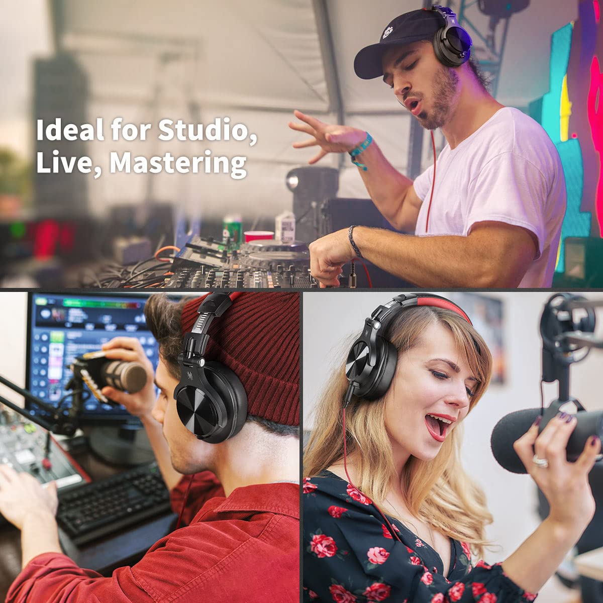 OneOdio A71 Wired Over Ear Headphones, In-Line Mic, Studio Headphones with SharePort, Professional Monitor Recording & Mixing Foldable Headphones with Hi-Res Sound for DJ Guitar Amp Computer PC