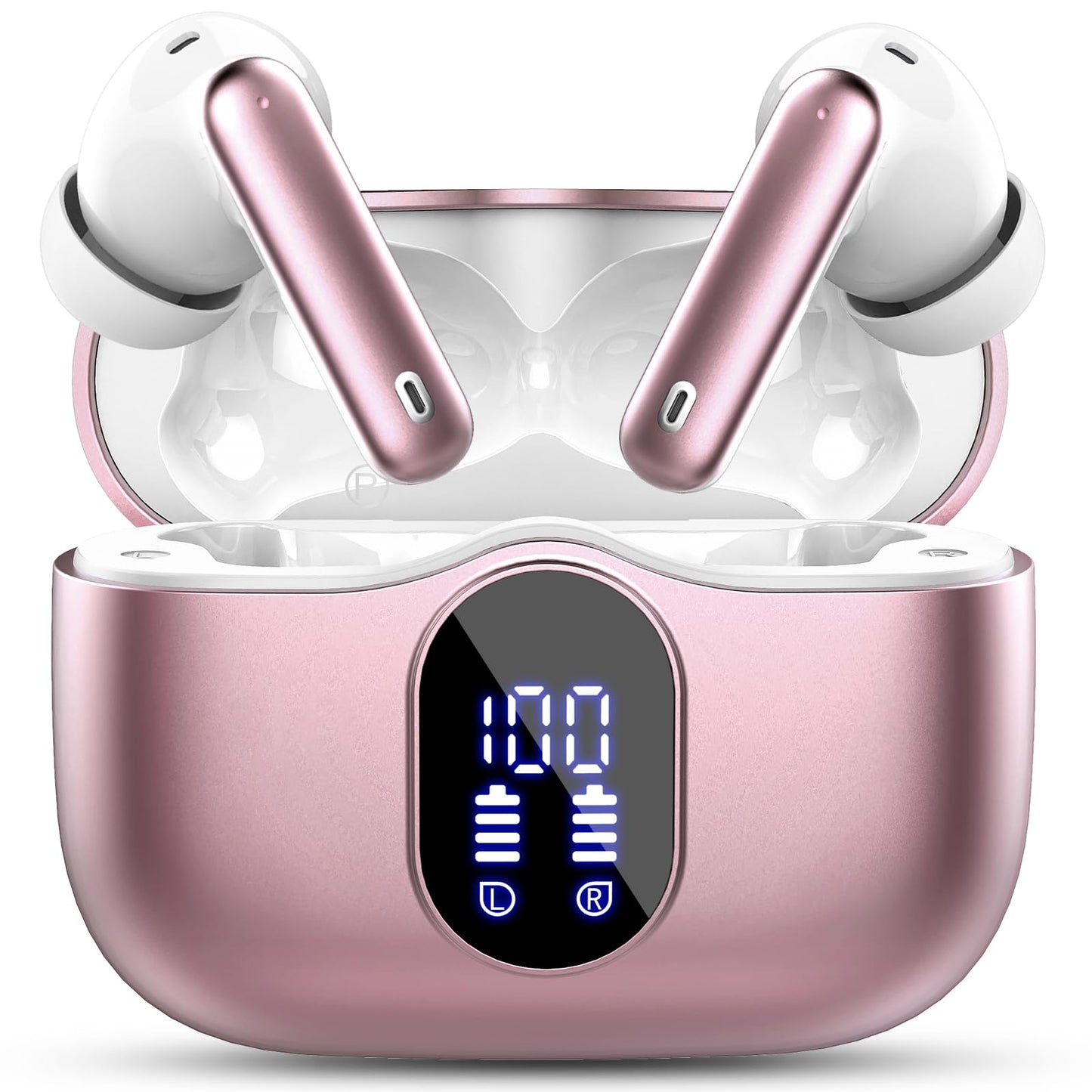 Wireless Earbuds, Bluetooth Headphones 5.4 HiFi Stereo, Wireless Earphones with ENC Noise Cancelling Mic, IP7 Waterproof in Ear Headphones, LED Digital Display Ear Buds, Touch Control, Black