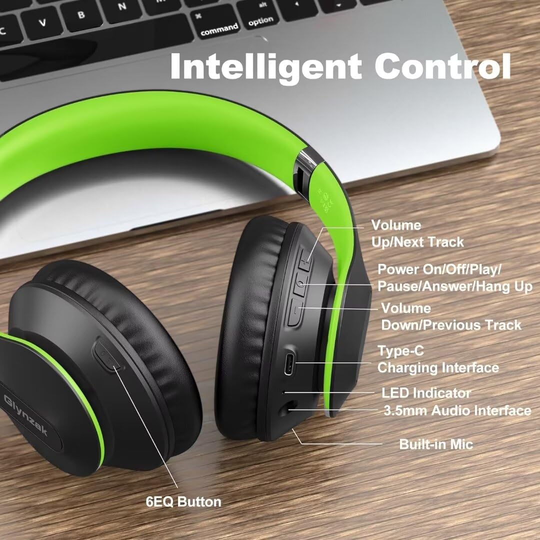 Wireless Bluetooth Headphones Over Ear 65H Playtime HiFi Stereo Headset with Microphone and 6EQ Modes Foldable Bluetooth V6.0 Headphones for Desktop Computer Laptop Rose Gold