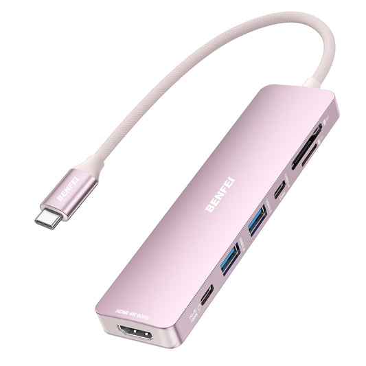BENFEI 7-in-1 USB C Hub with HDMI(4K@60Hz), 2 USB-A, 1 USB-C Data, 100W Charge, SD/TF Card Reader, Silicone Tangle-Free Cable Compatible with MacBook Pro/Air, iPad Pro, iMac, iPhone 15 Pro/Pro Max
