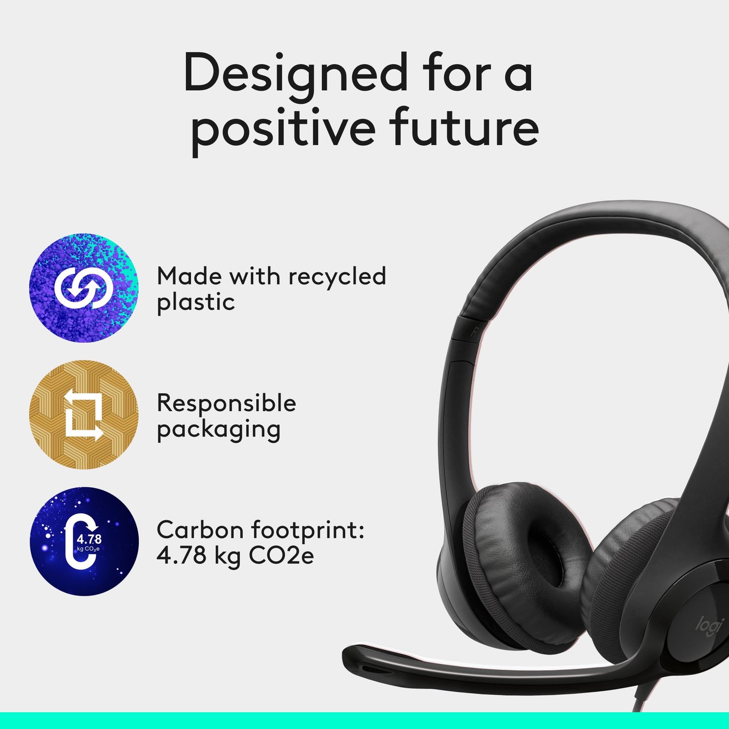 Logitech H390 Wired Headset for PC/Laptop, Stereo Headphones with Noise Cancelling Microphone, USB-A, in-Line Controls, Works with Chromebook - Rose, 1 Pack