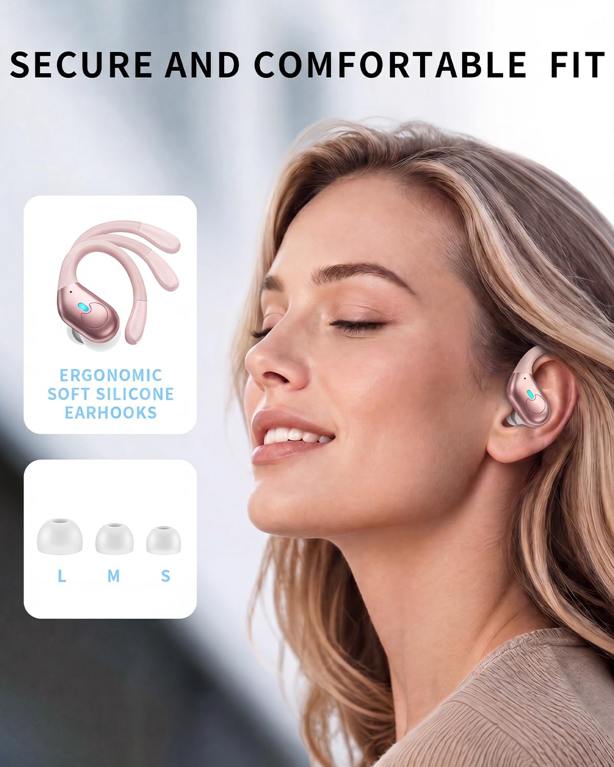 Active Noise Cancelling Ear Buds, Wireless Earbuds with Earhooks Microphone, 80hrs Playback Bluetooth Headphones Dual Battery Display Stereo Bass Earphones IPX7 Waterproof Headset for Workout/Sports