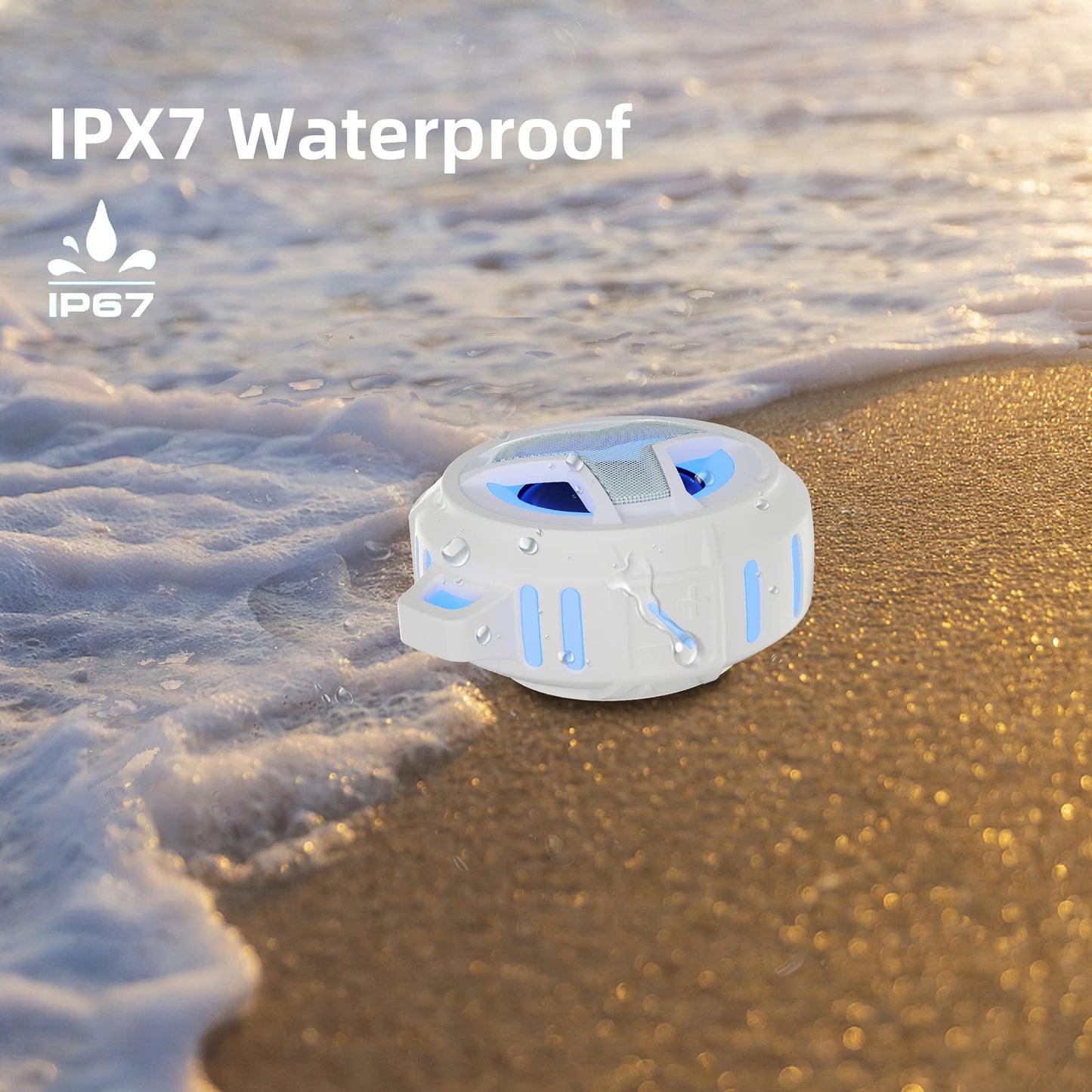 EBODA Bluetooth Shower Speaker, Portable Bluetooth Speakers, IP67 Waterproof Outdoor Speaker Wireless with LED Light, Floating, 2000mAh, True Wireless Stereo for Pool, Kayak, Bike, Golf, Gifts -Black