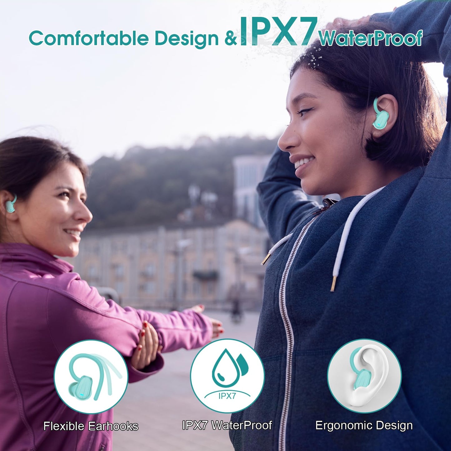 Wireless Earbuds, 50H Bluetooth 5.4 Headphones Sport, Bluetooth Earbuds with ENC Noise Canceling, HiFi Stereo Sound Wireless Earphones with Earhooks, IP7 Waterproof Ear Buds for Sports/Workout/Running