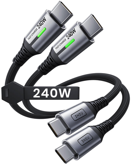 INIU USB C to USB C Cable, 240W Fast Charging Type C Charger Cord, Braided USBC Phone Charger Cable for Laptop iPhone 17 16 15 Pro Max Samsung S26 S25 MacBook Neo Air iPad Switch 2[6.6ft+6.6ft Black]