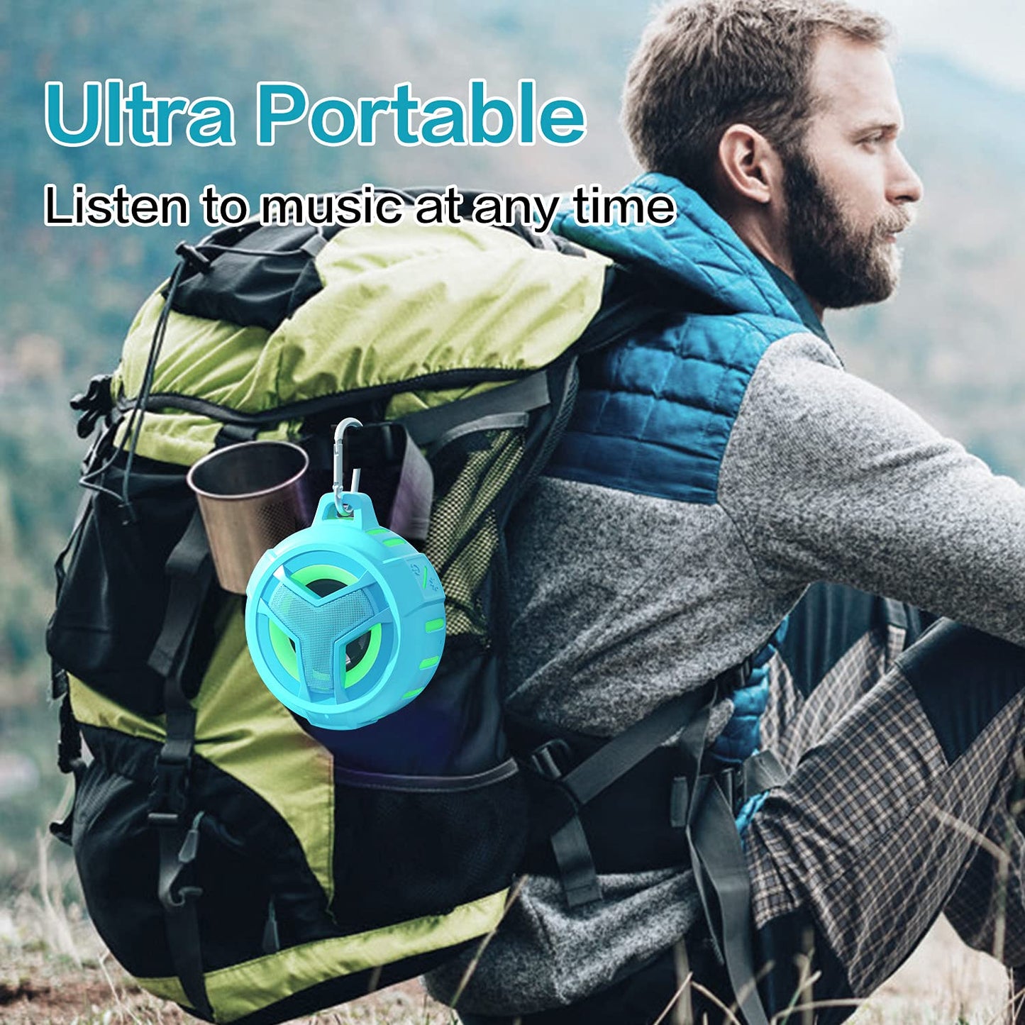 EBODA Bluetooth Shower Speaker, Portable Bluetooth Speakers, IP67 Waterproof Outdoor Speaker Wireless with LED Light, Floating, 2000mAh, True Wireless Stereo for Pool, Kayak, Bike, Golf, Gifts -Black