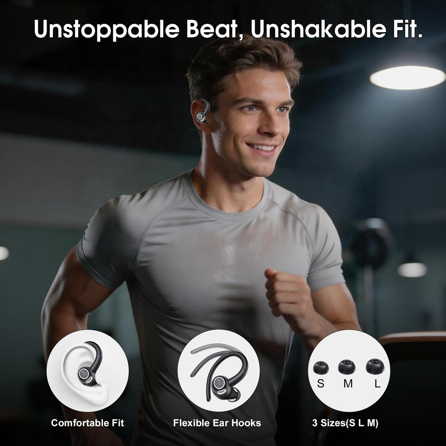 2026 Wireless Earbuds Bluetooth 5.3 Headphones Sports, 48H Earphones with ENC Mic, Stereo Deep Bass Bluetooth Earbuds with Secure Earhook, LED Display, IPX7 Waterproof Ear Buds for Running/Gym/Workout