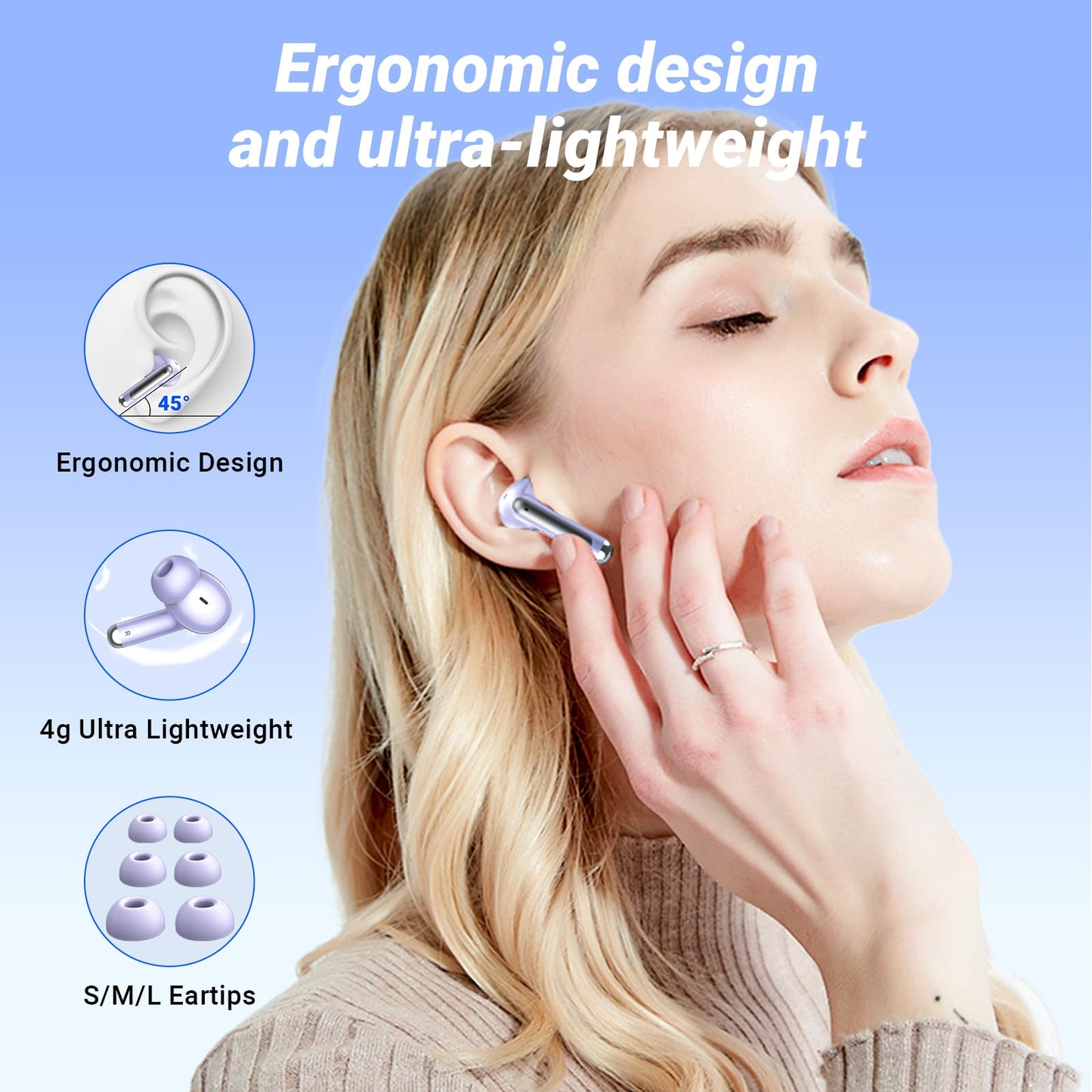 Wireless Earbuds, Bluetooth 5.4 Headphones, 50H Playback Deep Bass Stereo Ear Buds with LED Power Display Charging Case, IPX7 Waterproof in-Ear Earbuds for Smart Phone Laptop Computer Sports Black