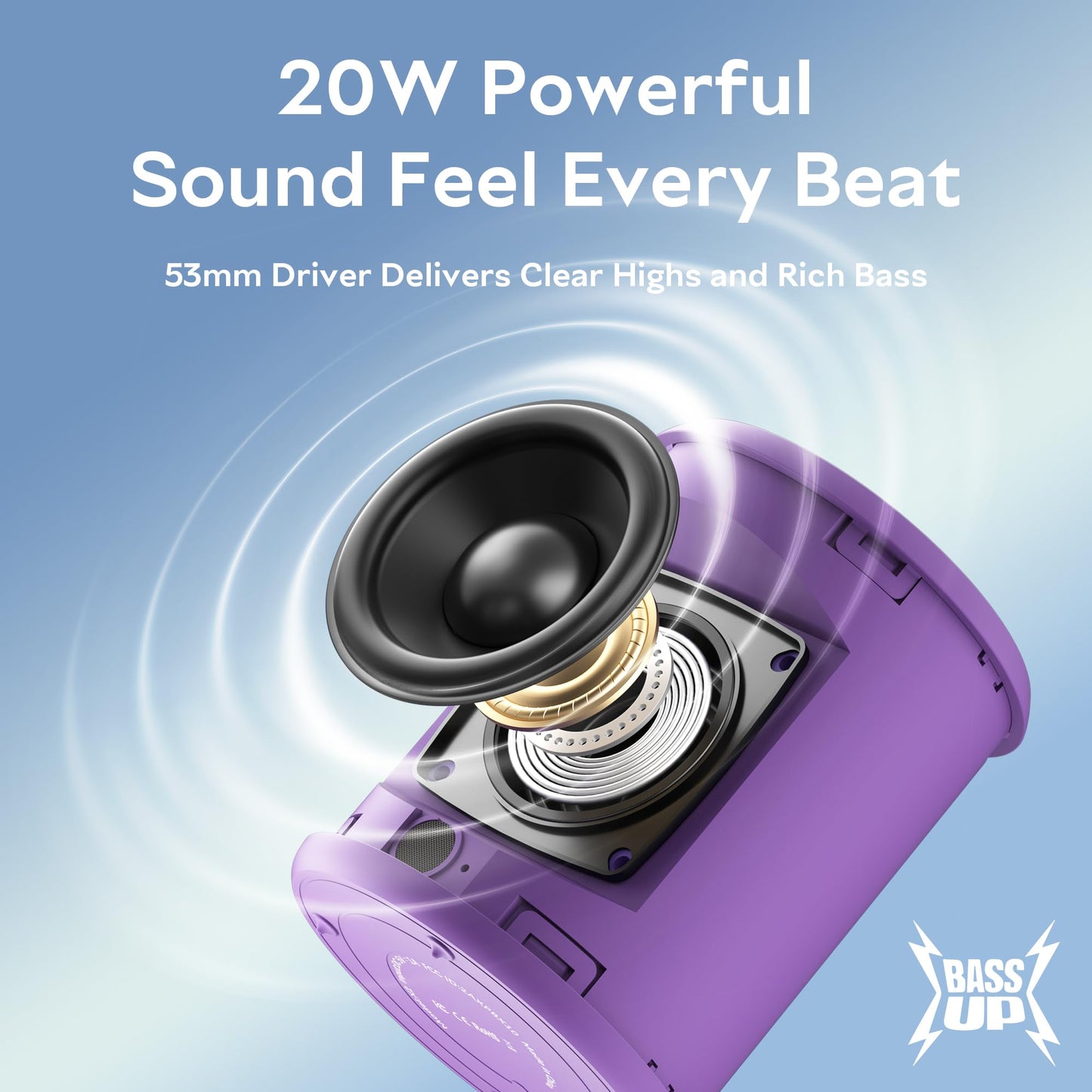 Portable Bluetooth Speaker Wireless, IPX7 Waterproof Dustproof Mini Speakers, 20W Loud Bass Stereo, 15H Playtime, BT5.3 & TWS, RGB Light, for Outdoor/Shower/Home/Party, Stocking Stuffers